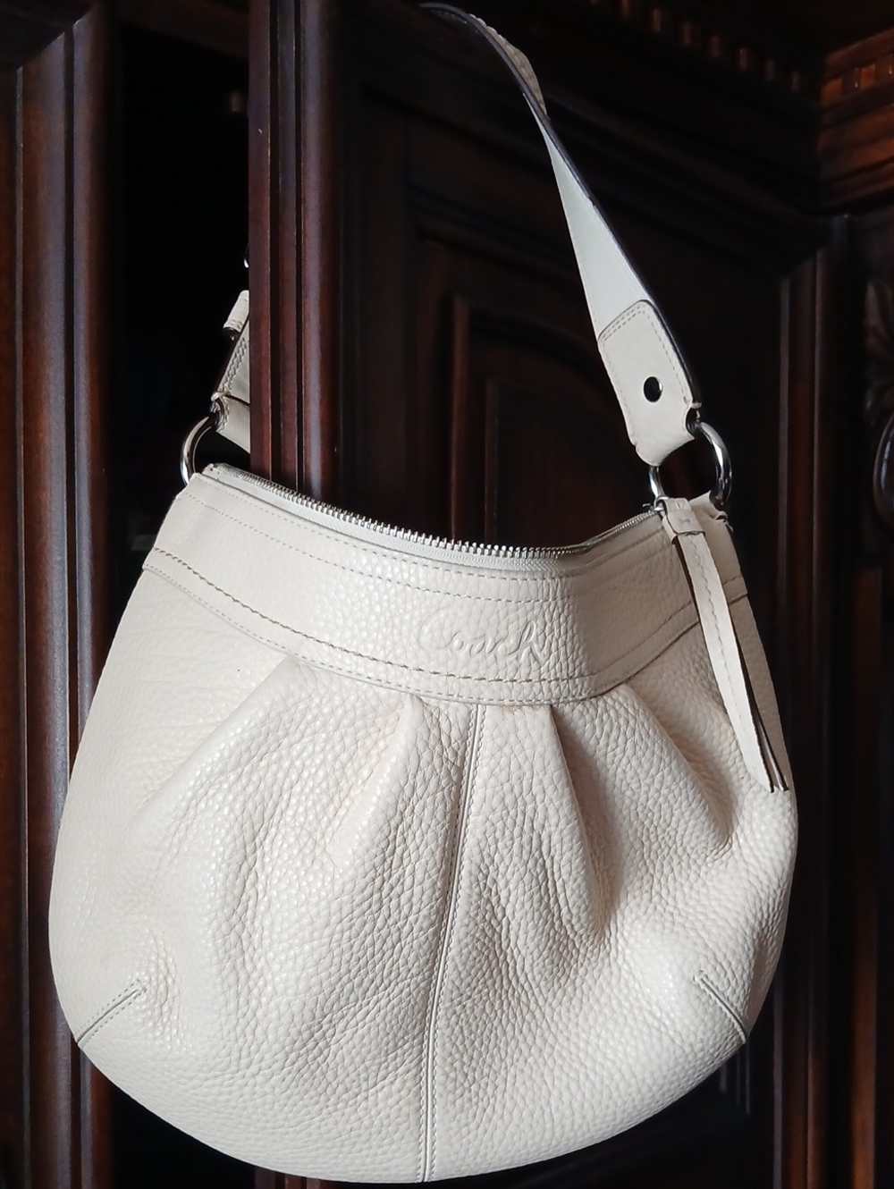 Coach Ivory Pebbled Leather Hobo Bag